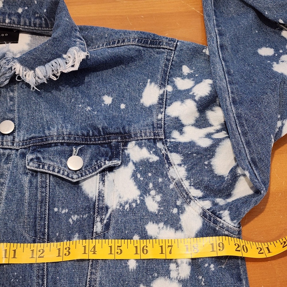 Akira Chicago Denim Jacket Womens Small Blue Bleached Distressed Grunge casual - Picture 10 of 15